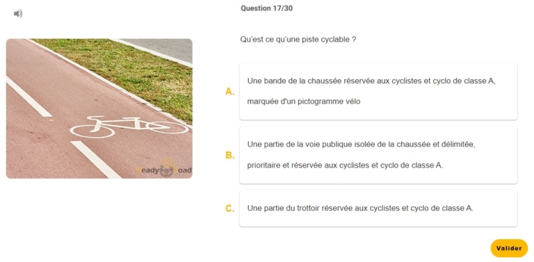 question sur la définition d'une piste cyclable