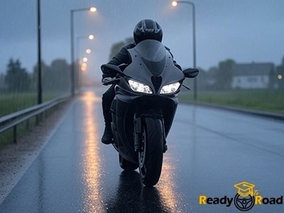 moto qui roule sous la pluie